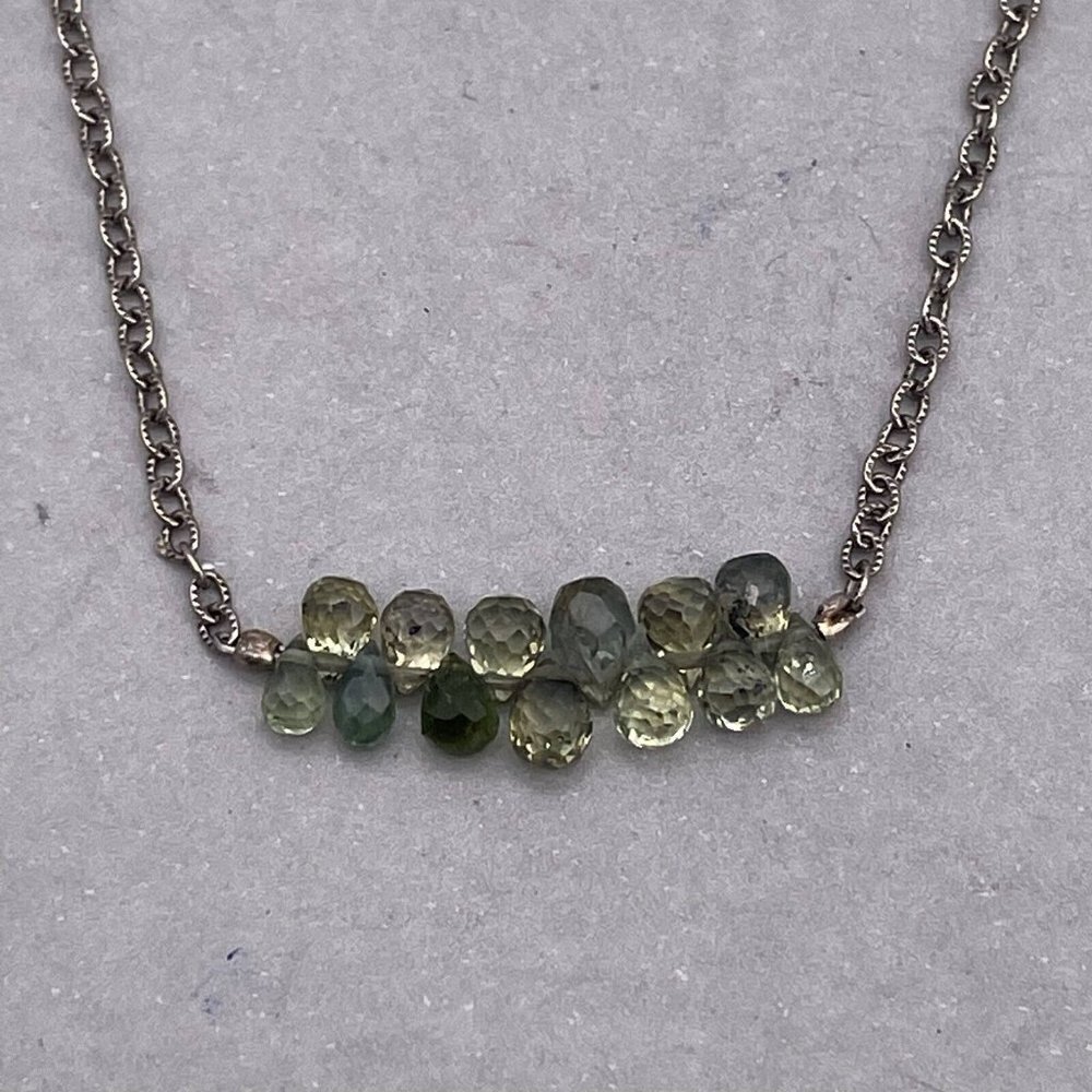Alison Blair Studio 925 Green Sapphires Teardrop Beads Chain Necklace 16 Inches - Picture 4 of 4